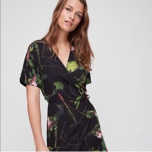 Babaton Black Floral Tie-Waist Mini Dress